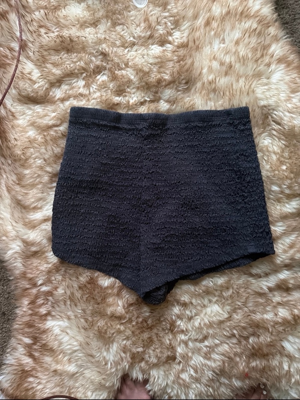 Free People Black High-Waist Textured Knit Shorts